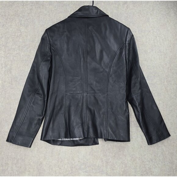 Valerie Stevens Women’s Black Genuine Lamb Leather Jacket Medium Button Front - Picture 2 of 13